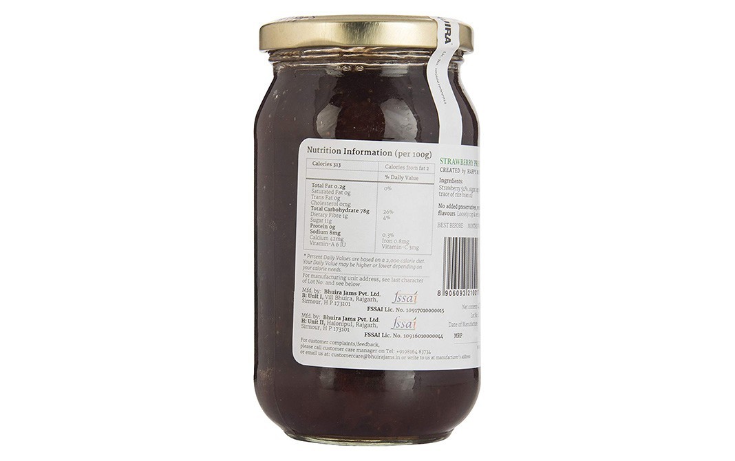 Delight Foods Bhuira Strawberry Preserve   Glass Jar  470 grams
